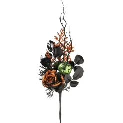 Halloween Table Decoration-National Tree Company Artificial Spooky Bouquet, Set Of Two, Black, Decorated With Roses, Ball Ornaments, Twigs, Leaves, Halloween Collection, 20 Inches