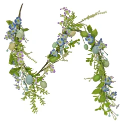 Easter Garland-National Tree Company Artificial Spring Garland, Vine Stem Base, Decorated With Pastel Eggs, Blue Flowers, Berries, Easter Collection, 60 Inches