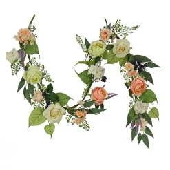 Flower Garlands / Swag-National Tree Company Artificial Spring Garland, Vine Stem Base, Decorated With Rose Blooms, Lavender, Berry Clusters, Leafy Greens, Spring Collection, 6 Feet
