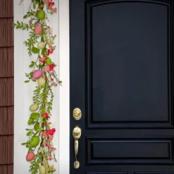Easter Garland-National Tree Company Artificial Spring Garland, Vine Stem Base, Decorated With Pastel Eggs, Pink Flowers, Berries, Easter Collection, 60 Inches