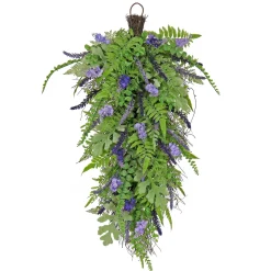 Hanging Flower Plants-National Tree Company Artificial Spring Teardrop Hanging Decoration, Woven Branch Base, Decorated With Astilbe Flower Blooms, Ferns, Leafy Greens, Spring Collection, 30 Inches