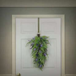 Hanging Flower Plants-National Tree Company Artificial Spring Teardrop Hanging Decoration, Woven Branch Base, Decorated With Astilbe Flower Blooms, Ferns, Leafy Greens, Spring Collection, 30 Inches