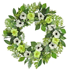 Flower Wreaths-National Tree Company Artificial Spring Wreath, Woven Branch Base, Decorated With Rose And Anemone Flower Blooms, Leafy Greens, Spring Collection, 24 Inches
