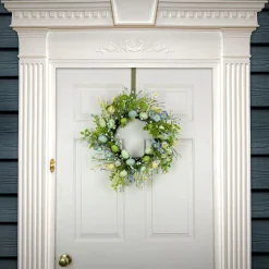 Easter Wreath-National Tree Company Artificial Spring Wreath, Woven Branch Base, Decorated With Blue Flower Blooms, Pastel Eggs, Berries, Easter Collection, 20 Inches