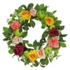 Flower Wreaths-National Tree Company Artificial Spring Wreath, Woven Branch Base, Decorated With Rose And Peony Blooms, Apples, Leafy Greens, Spring Collection, 22 Inches