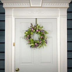 Easter Wreath-National Tree Company Artificial Spring Wreath, Woven Branch Base, Decorated With Purple Flower Blooms, Pastel Eggs, Berries, Easter Collection, 20 Inches