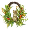 Easter Wreath-National Tree Company Artificial Spring Wreath, Woven Branch Base, Decorated With Wooden Bunny, Carrots, Leafy Greens, Berries, Easter Collection, 16 Inches