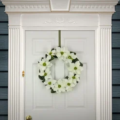 Flower Wreaths-National Tree Company Artificial Spring Wreath, Vine Stem Base, Decorated With White Magnolia Flowers, Dark Green Leaves, Spring Collection, 24 Inches