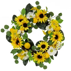 Flower Wreaths-National Tree Company Artificial Spring Wreath, Woven Branch Base, Decorated With Daisy And Sunflower Blooms, Lemons, Leafy Greens, Spring Collection, 24 Inches