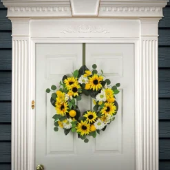 Flower Wreaths-National Tree Company Artificial Spring Wreath, Woven Branch Base, Decorated With Daisy And Sunflower Blooms, Lemons, Leafy Greens, Spring Collection, 24 Inches