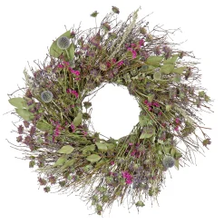 Flower Wreaths-National Tree Company Artificial Spring Wreath, Metal Ring Base, Decorated With Eucalyptus, Wildflowers, Leafy Greens, Spring Collection, 22 Inches