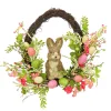 Easter Wreath-National Tree Company Artificial Spring Wreath, Woven Branch Base, Decorated With Wooden Bunny, Pink Flower Blooms, Pastel Eggs, Berries, Easter Collection, 16 Inches