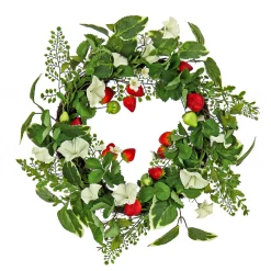 Flower Wreaths-National Tree Company Artificial Spring Wreath, Woven Branch Base, Decorated With Strawberries, Petunia Blooms, Leafy Greens, Spring Collection, 22 Inches