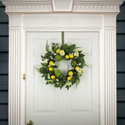 Flower Wreaths-National Tree Company Artificial Spring Wreath, Woven Branch Base, Decorated With Lemons, Artichokes, Daisy Blooms, Leafy Greens, Spring Collection, 22 Inches