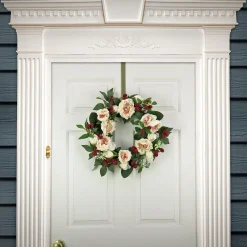 Flower Wreaths-National Tree Company Artificial Spring Wreath, Woven Branch Base, Decorated With Peony Flowers, Raspberries, Leafy Greens, Spring Collection, 22 Inches