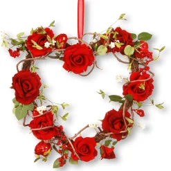 Valentine'S Day Wreath-National Tree Company Artificial Valentine'S Floral Heart Wreath, Red, Decorated With Roses, Vines, Berry Clusters, Valentine'S Day Collection, 20 Inches