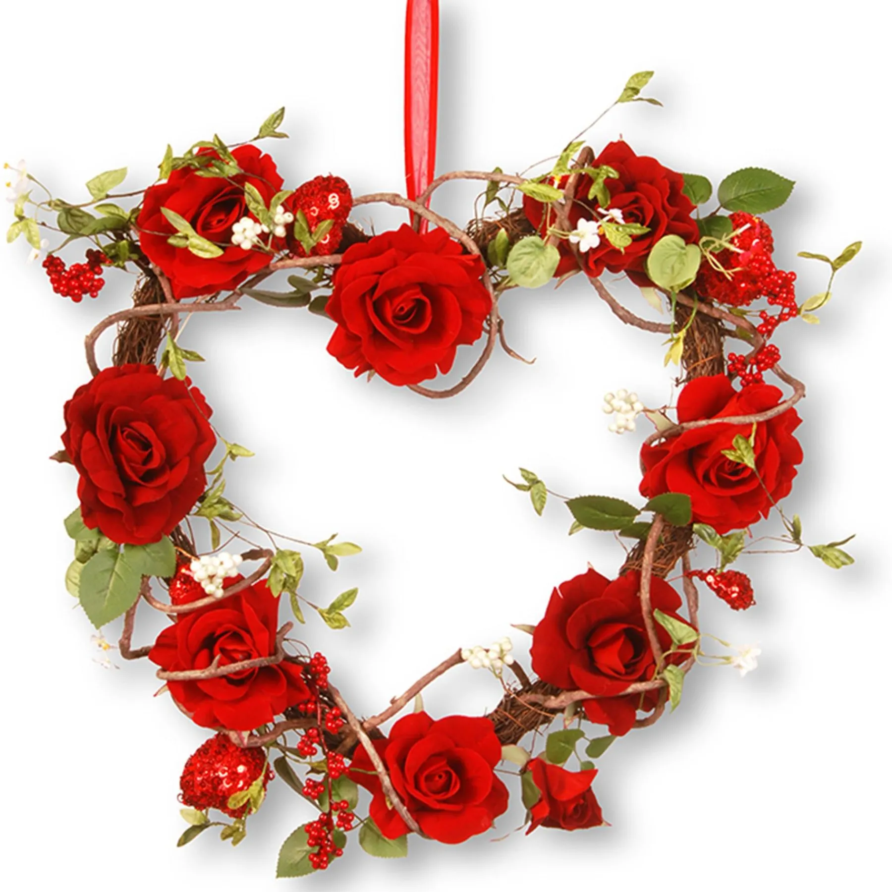 Valentine'S Day Wreath-National Tree Company Artificial Valentine'S Floral Heart Wreath, Red, Decorated With Roses, Vines, Berry Clusters, Valentine'S Day Collection, 20 Inches