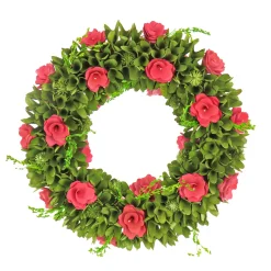 Flower Wreaths-National Tree Company Artificial Wreath Decoration, Pink, Lightweight Foam Base, Decorated With Green Assorted Flower Blooms, Seed Pods, Flowing Green Stems, Spring Collection, 18 Inches