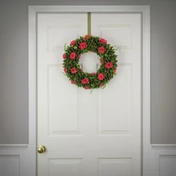 Flower Wreaths-National Tree Company Artificial Wreath Decoration, Pink, Lightweight Foam Base, Decorated With Green Assorted Flower Blooms, Seed Pods, Flowing Green Stems, Spring Collection, 18 Inches