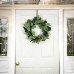 Greenery Wreaths-National Tree Company Artificial Wreath Decoration, Green, Woven Branch Base, Decorated With Eucalyptus Leaves, Magnolia Blooms, Flowing Green Stems, Spring Collection, 22 Inches
