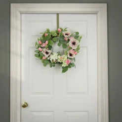 Flower Wreaths-National Tree Company Artificial Wreath Decoration, Pink, Woven Branch Base, Decorated With Hydrangea And Tulip Blooms, Eucalyptus Leaves, Flowing Green Stems, Spring Collection, 22 Inches