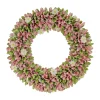 Flower Wreaths-National Tree Company Artificial Wreath Decoration, Pink, Lightweight Foam Base, Decorated With Pink And Green Assorted Wood Cut Flowers, Flowing Green Leaves, Spring Collection, 18 Inches