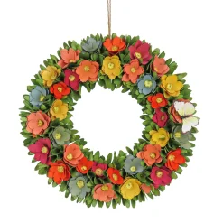 Flower Wreaths-National Tree Company Artificial Wreath Decoration, Multi, Lightweight Foam Base, Decorated With Colorful Assorted Wood Cut Flowers, Flowing Green Leaves, Spring Collection, 20 Inches
