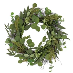 Greenery Wreaths-National Tree Company Artificial Wreath Decoration, Green, Woven Branch Base, Decorated With Eucalyptus Leaves, Baby'S Breath, Flowing Green Stems, Spring Collection, 22 Inches
