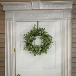 Greenery Wreaths-National Tree Company Artificial Wreath Decoration, Green, Woven Branch Base, Decorated With Eucalyptus Leaves, Baby'S Breath, Flowing Green Stems, Spring Collection, 22 Inches