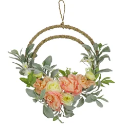 Flower Wreaths-National Tree Company Artificial Wreath Decoration, Pink, Woven Hoop Ring Base, Decorated With Peony, Rose And Lamb'S Ear Flower Blooms, Seed Pods, Flowing Green Stems, Spring Collection, 18 Inches