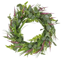 Greenery Wreaths-National Tree Company Artificial Wreath Decoration, Green, Woven Branch Base, Decorated With Eucalyptus Leaves, Lavender, Flowing Green Stems, Spring Collection, 22 Inches