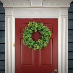 Greenery Wreaths-National Tree Company Artificial Wreath Decoration, Green, Woven Branch Base, Decorated With Ivy And Fern Leaves, Seed Pods, Flowing Green Stems, Spring Collection, 24 Inches