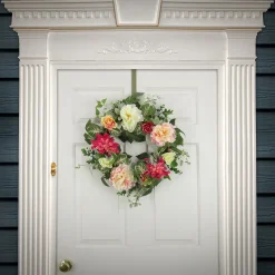 Flower Wreaths-National Tree Company Artificial Wreath Decoration, Pink, Woven Branch Base, Decorated With Mixed Flower Blooms, Flowing Green Stems, Spring Collection, 22 Inches