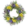 Flower Wreaths-National Tree Company Artificial Wreath Decoration, Yellow, Woven Branch Base, Decorated With Pansy Blooms, Lavender, Assorted Blossoms, Flowing Green Stems, Spring Collection, 22 Inches