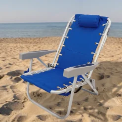 Outdoor Chair-National Tree Company Blue Horizontal Stripe Beach Chair With Pillow And Side Pouch