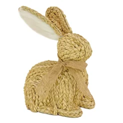Easter Table Decor-National Tree Company Braided Bunny Table Decoration, Made From Woven Cornhusk, Decorated With Woven Ribbon, Easter Collection, 9 Inches