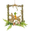 Easter Wall Decor-National Tree Company Bunnies Hanging Wall Decoration, Wooden Base, Decorated With Two Bunnies, Carrots, Flower Blooms, Leafy Greens, Easter Collection, 14 Inches