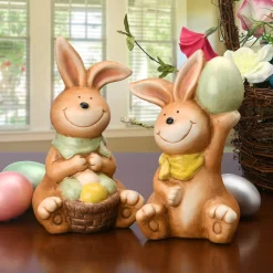 Easter Table Decor-National Tree Company Bunnies Holding Eggstable Decoration, Brown, Easter Collection, 7 Inches