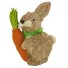 Easter Table Decor-National Tree Company Bunny With Carrot Table Decoration, Natural Wood Fibers On Foam Base, Decorated With Checkered Green Bow, Easter Collection, 12 Inches