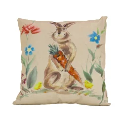 Easter Textile-National Tree Company Bunny With Carrots Decorative Pillow, Cream, Easter Collection, 16 Inches