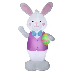 Easter Inflatables-National Tree Company Bunny With Egg Inflatable Decoration, White, Easter Collection, 7 Feet