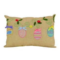 Easter Textile-National Tree Company Decorated Eggs Decorative Pillow, Beige, Easter Collection, 18 Inches
