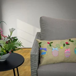 Easter Textile-National Tree Company Decorated Eggs Decorative Pillow, Beige, Easter Collection, 18 Inches