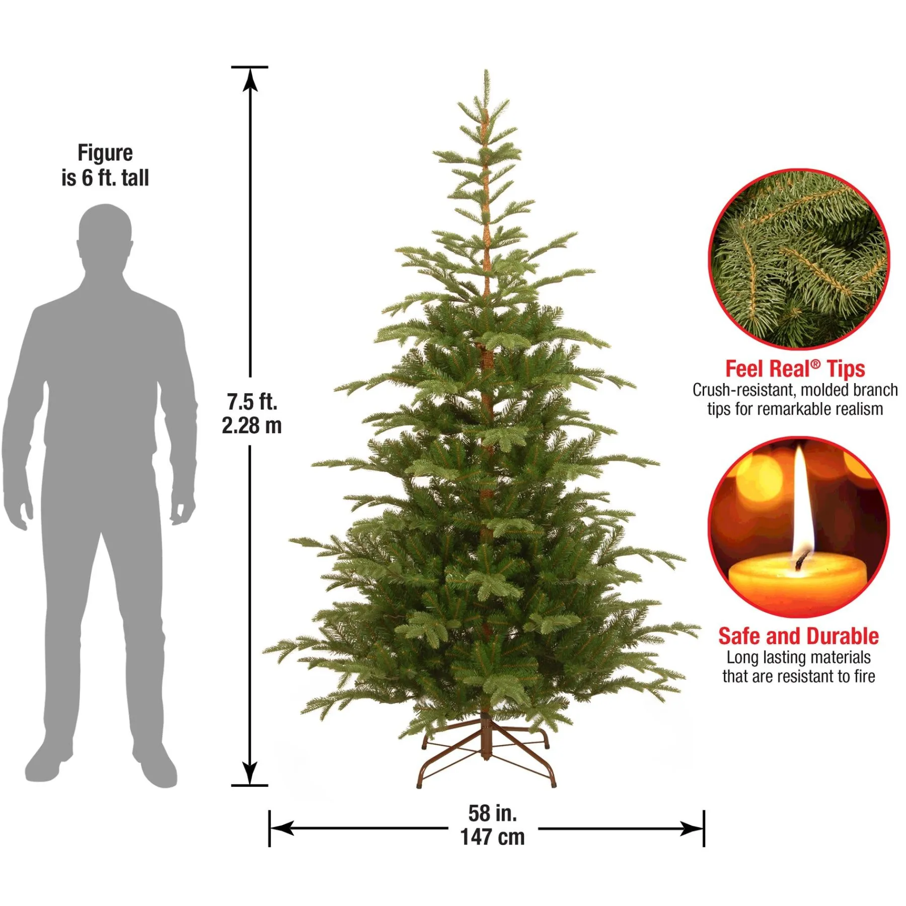 7Ft - 9Ft-National Tree Company Feel Real' Artificial Christmas Tree, Norwegian Spruce, Green, Includes Stand, 7.5 Feet