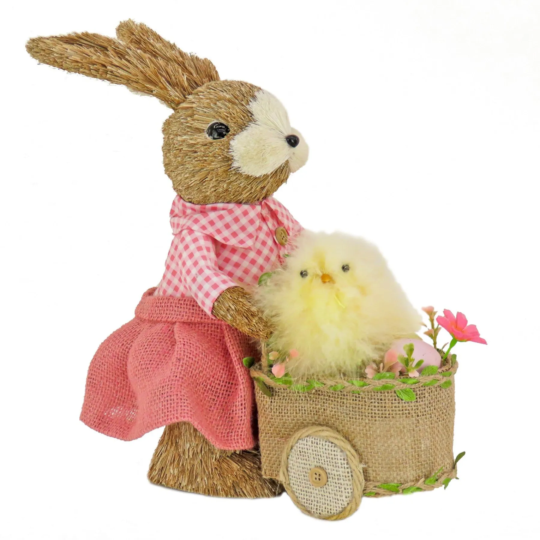 Easter Table Decor-National Tree Company Female Bunny With Wagon Table Decoration, Decorated With Pastel Eggs, Chick, Easter Collection, 14 Inches