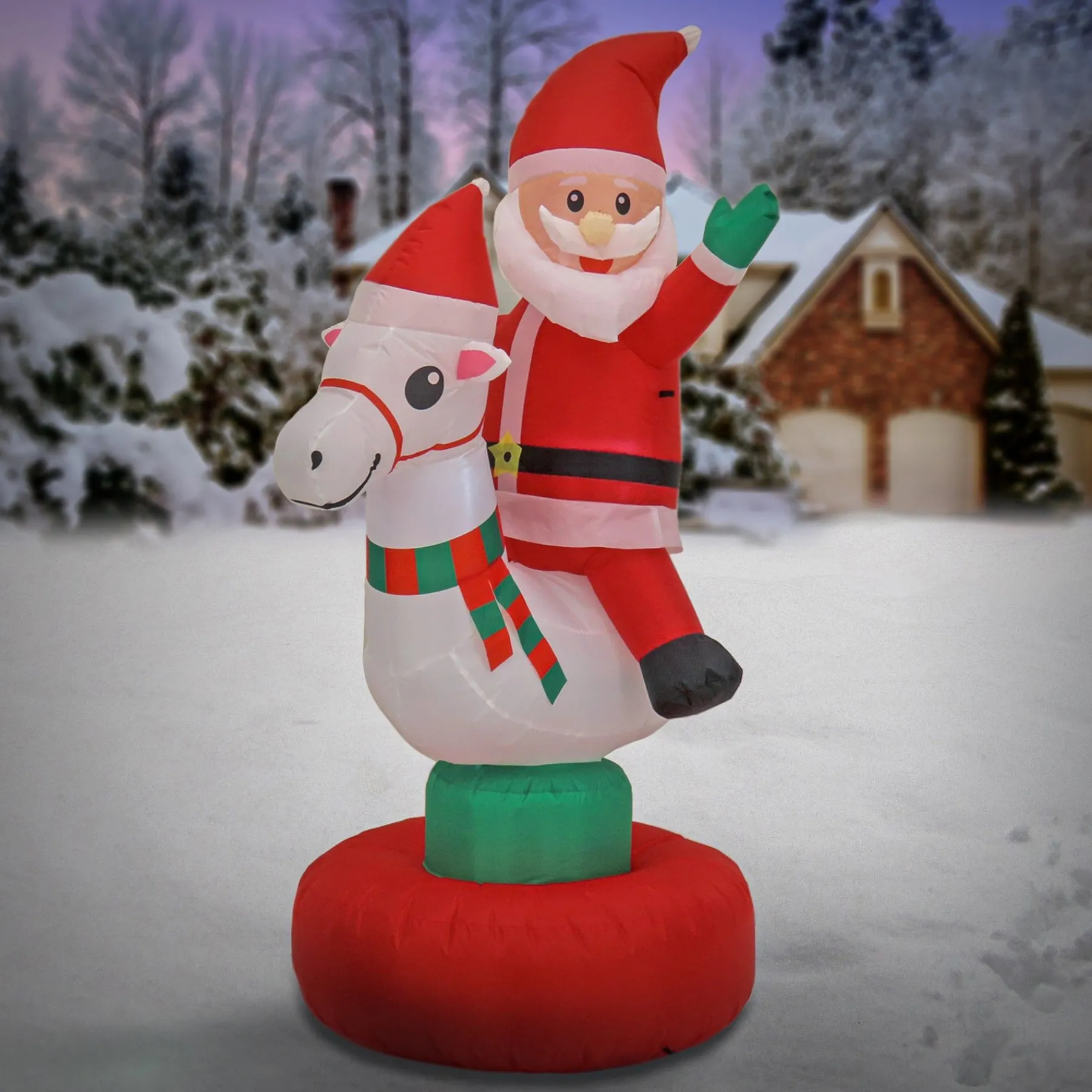 Christmas Inflatable-National Tree Company First Traditions - 6' Red Inflatable Blow Up Santa On Horse