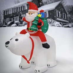 Christmas Inflatable-National Tree Company First Traditions 6 Ft. Inflatable Santa Riding Polar Bear
