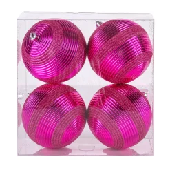 Christmas Ornament-National Tree Company First Traditions 4 Piece Shatterproof Swirling Pink Ornaments