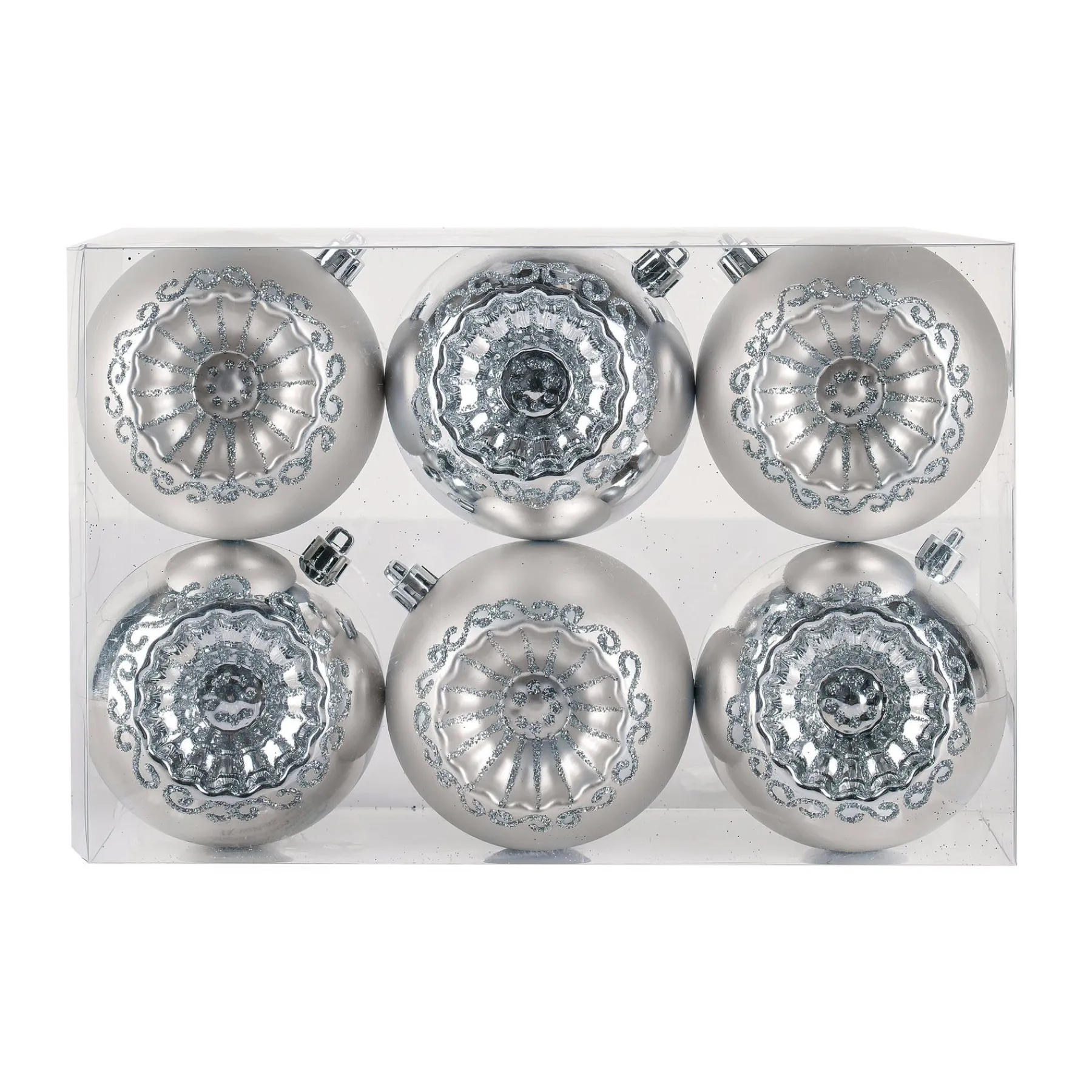 Christmas Ornament-National Tree Company First Traditions 6 Piece Shatterproof Glittering Silver Ornaments