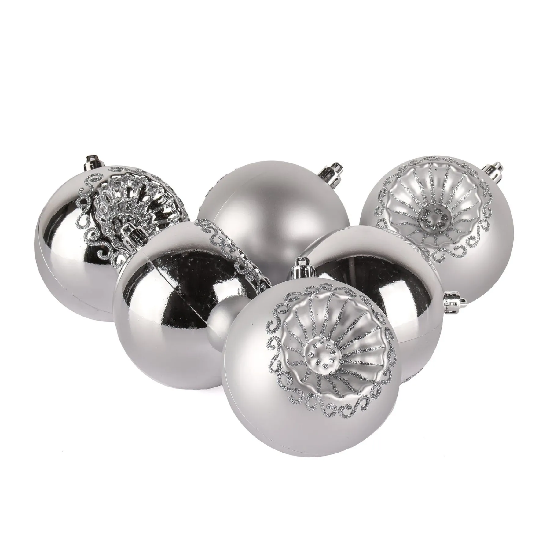 Christmas Ornament-National Tree Company First Traditions 6 Piece Shatterproof Glittering Silver Ornaments